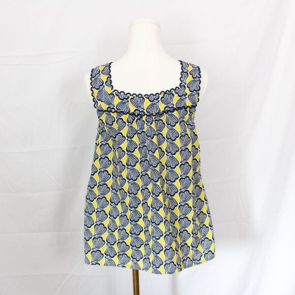 Boden Women’s Blue and Yellow Scalloped Shell Tank 100% cotton 8 - Picture 7 of 7